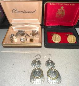 Vintage Cufflinks and Silver Earrings