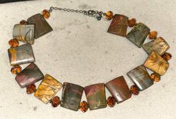 Mid Century Sterling Silver Jasper and Crystal necklace