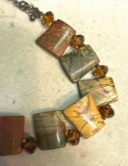 Mid Century Sterling Silver Jasper and Crystal necklace
