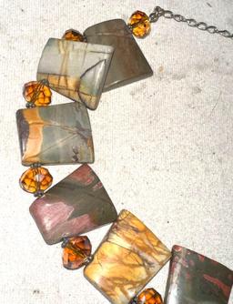Mid Century Sterling Silver Jasper and Crystal necklace