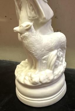 Soft Paste Statue of a Man with Horn and Sheep 12" tall
