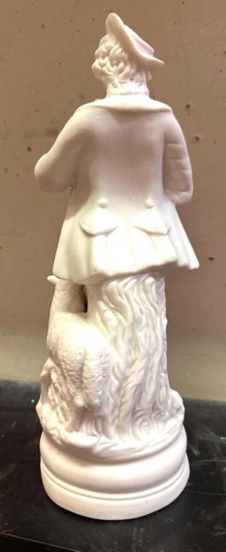 Soft Paste Statue of a Man with Horn and Sheep 12" tall