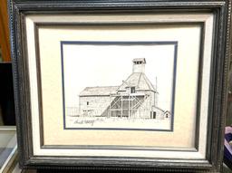 Framed Drawing "McDonald Hop Kiln" Wapato, Wa By Chuck Naasz- Signed- 19" x 16"