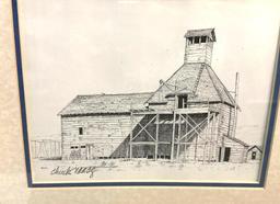 Framed Drawing "McDonald Hop Kiln" Wapato, Wa By Chuck Naasz- Signed- 19" x 16"
