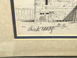 Framed Drawing "McDonald Hop Kiln" Wapato, Wa By Chuck Naasz- Signed- 19" x 16"