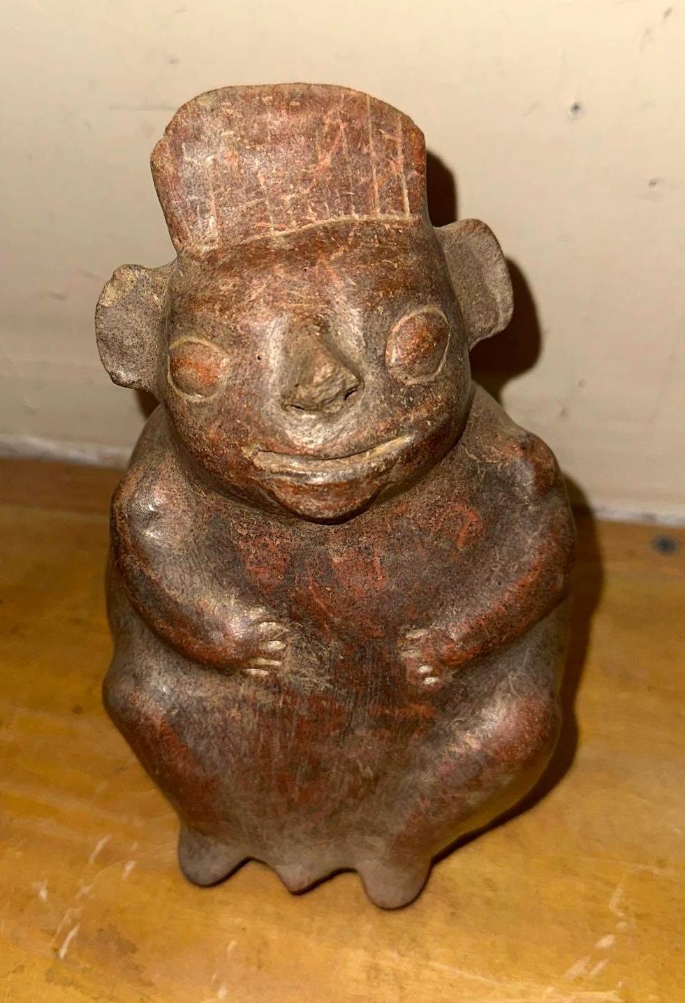 Ancient Peruvian Water Jar with Spout Called Huaca Pre Inca Culture