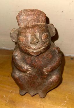Ancient Peruvian Water Jar with Spout Called Huaca Pre Inca Culture
