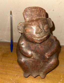 Ancient Peruvian Water Jar with Spout Called Huaca Pre Inca Culture