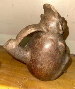 Ancient Peruvian Water Jar with Spout Called Huaca Pre Inca Culture