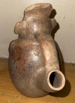 Ancient Peruvian Water Jar with Spout Called Huaca Pre Inca Culture