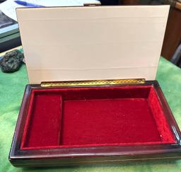 Vintage Wooden Jewelry Box with Inlaid Wooden Flowers- Music Box From Intaly