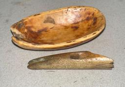 2 Ancient Eskimo Artifacts- small animal Harpoon point and Ivory Hide scrapper