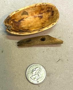 2 Ancient Eskimo Artifacts- small animal Harpoon point and Ivory Hide scrapper