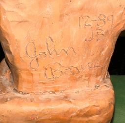 1989 Clay Carving of a Mountain Man on Heavy Duty Marble stand 14" Tall