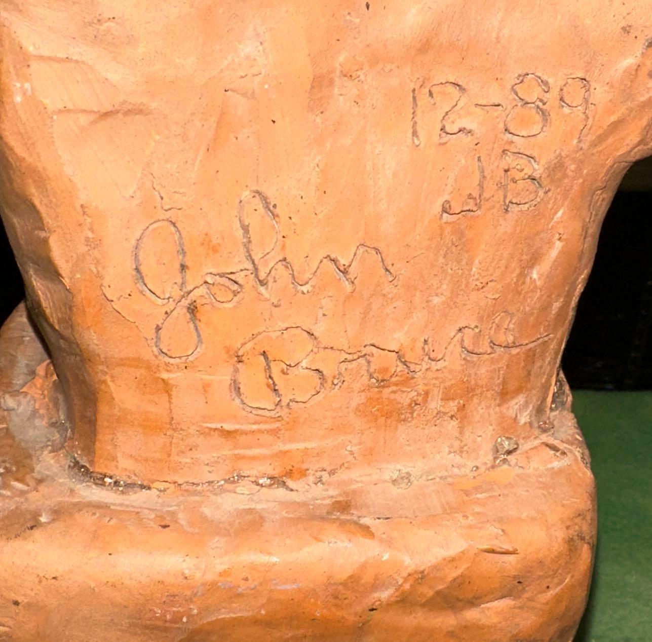 1989 Clay Carving of a Mountain Man on Heavy Duty Marble stand 14" Tall