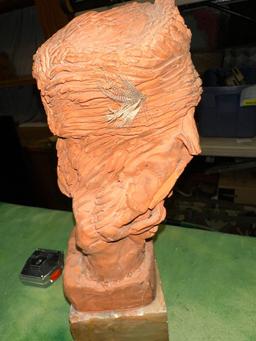 1989 Clay Carving of a Mountain Man on Heavy Duty Marble stand 14" Tall