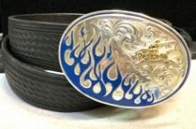 Montana Silversmiths Belt Buckle with Leather Belt size 38