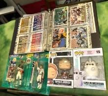 2 NIB Funk Pop Action Figures, Binder of Vtg Sports cards and Vtg Sports action figures