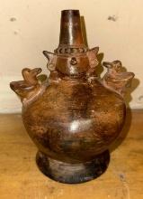 Old Peru-Inca Pre Columbian Ceramic Vase with a Warrior Effigy