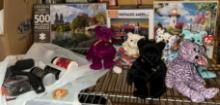 6 TY Beanie babies and 3 Puzzles, Glue and Sealer and Rollers
