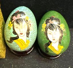 2 Chinese Painted Cloisonne Eggs on stands