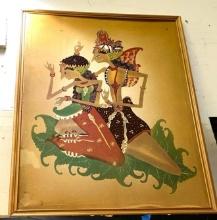 Vintage Bali Batuque Painting on Cloth 37" x 26"