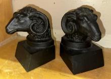 Very Heavy Cast Bronze Rams Heads Bookends