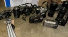 6 Vintage Cameras, 3 Extra Lenses and Accessories