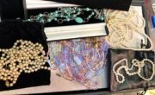 Group of Necklaces and Earrings- including some Vtg pearl Necklaces