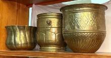 3 Large Brass Flower Pots 12" tall