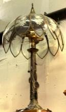 Antique Lamp with pretty glass with Etched Shade- 22" tall - works