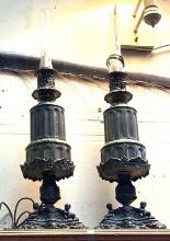 Pair of Antique Oil Lamps Converted to electric- Very Ornate and Heavy 29" tall