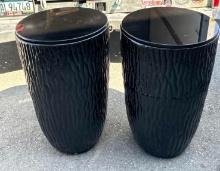 pair of Heavy Ceramic Planters 32" tall with Custom made tops so they can be used as tables