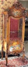 King Louis 14th Era French Beveled Glass Curio Cabinet W/ Paintings