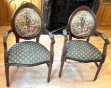 Pair of 1920's Tapestry Sitting chairs with Wood carvings