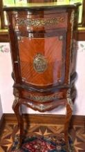 STUNNING 1800's Commode Cabinet with Inlaid Wood and Metal Detail