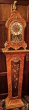 Stunning Antique Clock on stand with Inlaid Wood & Metal Details- works