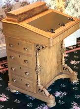 Antique Davenport Desk w/8 drawers and Beautiful wood carvings