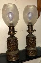 Pair of Antique Table Lamps- with Cherubs- Very Ornate- 20" tall- working