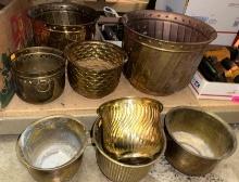 8 Brass Flower Pots- Largest is 12"- Smallest is 6"
