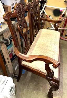 Vintage Chippendale Style Bench/Loveseat with Pretty Wood Carvings 43" W x 42" T