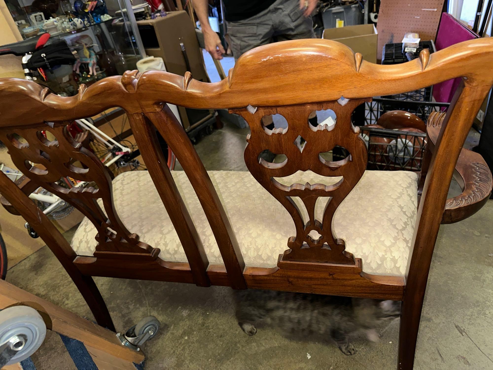 Vintage Chippendale Style Bench/Loveseat with Pretty Wood Carvings 43" W x 42" T