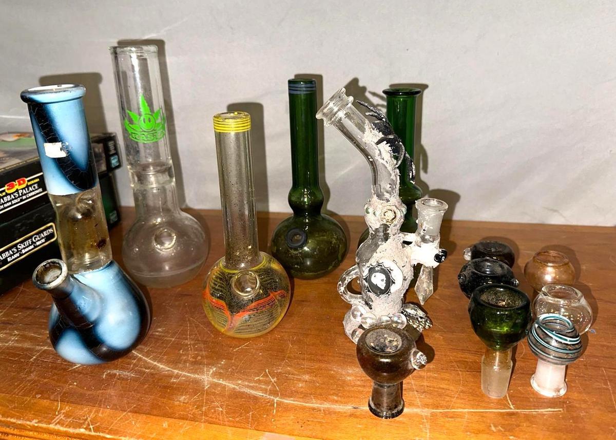 Group of Glass "Bud" Vases and Accessories