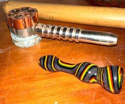Glass "Bud" Vases and Tobacco Pipes