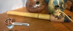 Glass "Bud" Vases and Tobacco Pipes