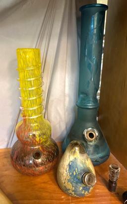 Glass "Bud" Vases and Tobacco Pipes