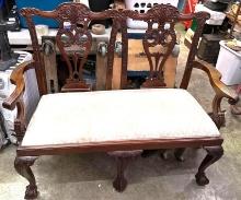 Vintage Chippendale Style Bench/Loveseat with Pretty Wood Carvings 43" W x 42" T