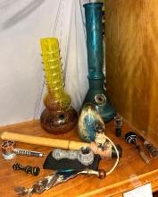 Glass "Bud" Vases and Tobacco Pipes