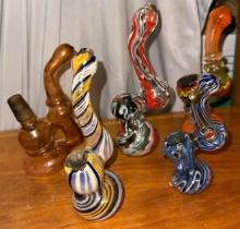 5 Blown Glass Tobacco Pipes- Cool