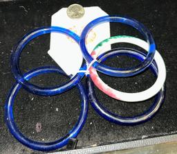 5 Chinese Peking Bracelets- Cobalt and Watermelon Color 1950's Kwan Yick Co.